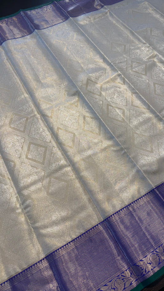 CHAMPAGNE GOLD WITH CONTRAST BLUE SEMI SILK KANCHIPURAM SILK SAREE (SSKS69)
