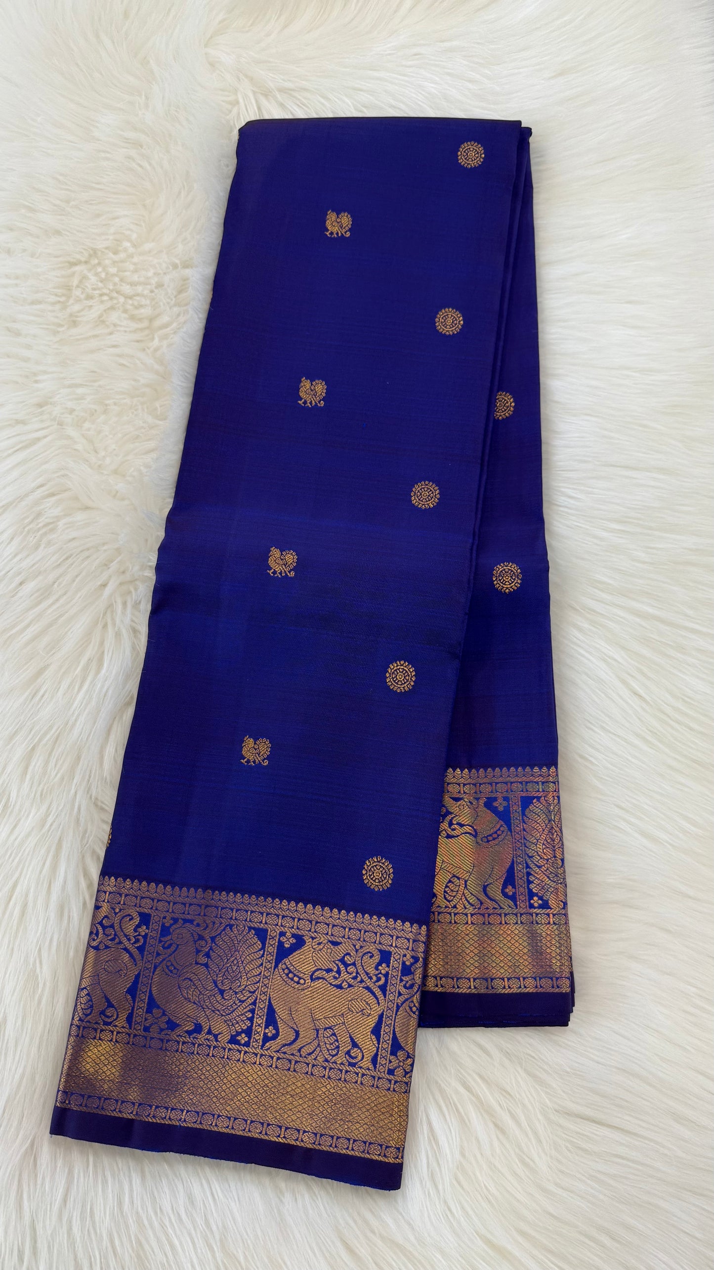 ROYAL BLUE GOLD ZARI HANDLOOM KANICHIPURAM SILK SAREE (KSS189)