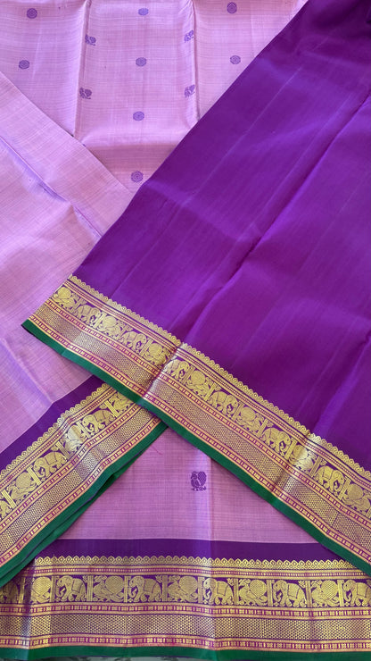 PINK WITH CONTRAST PURPLE GOLD ZARI HANDLOOM KANICHIPURAM SILK SAREE (KSS150)
