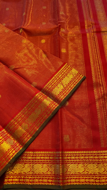 VAIRA OOSI CHILLI RED GOLD ZARI PURE HANDLOOM KANCHIPURAM SILK SAREE (KSS 502)