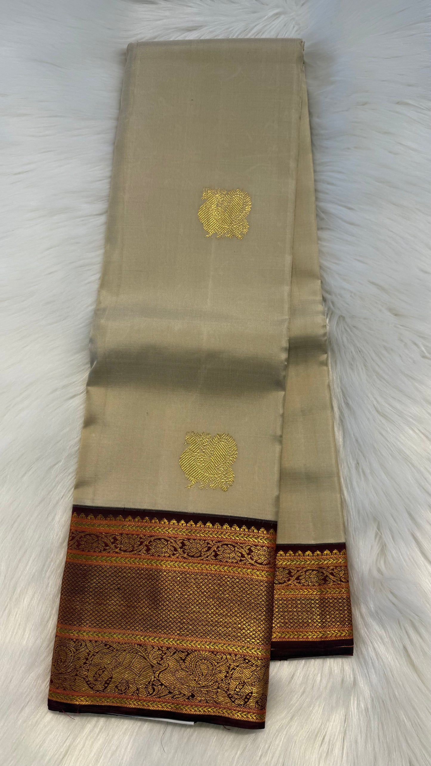 GOLD CONTRAST MAROON BORDER GOLD ZARI HANDLOOM KANICHIPURAM SILK SAREE (KSS135)