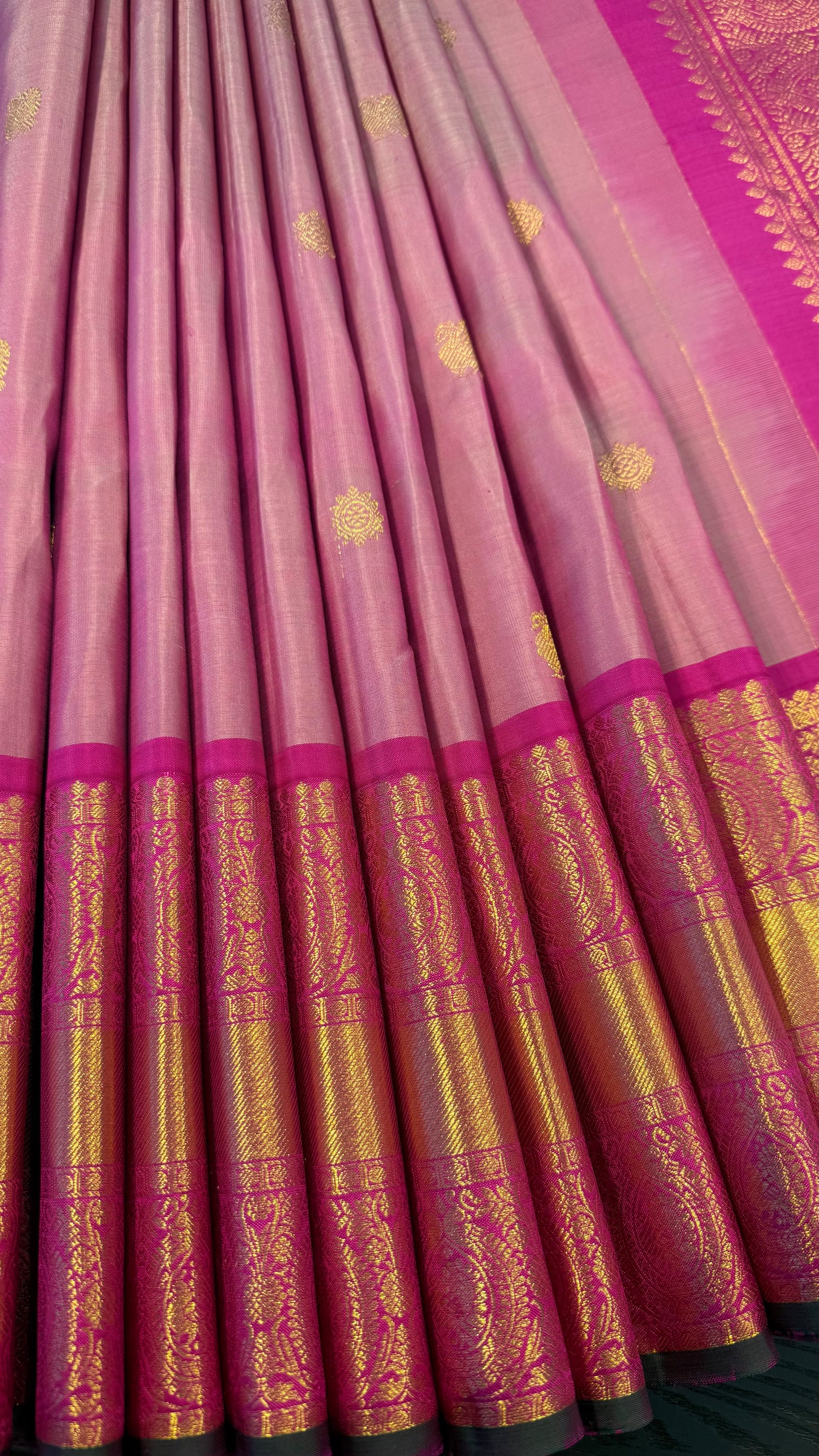 DUAL TONE PINK AND HOT PINK GOLD ZARI HANDLOOM KANCHIPURAM SILK SAREE (KSS174)