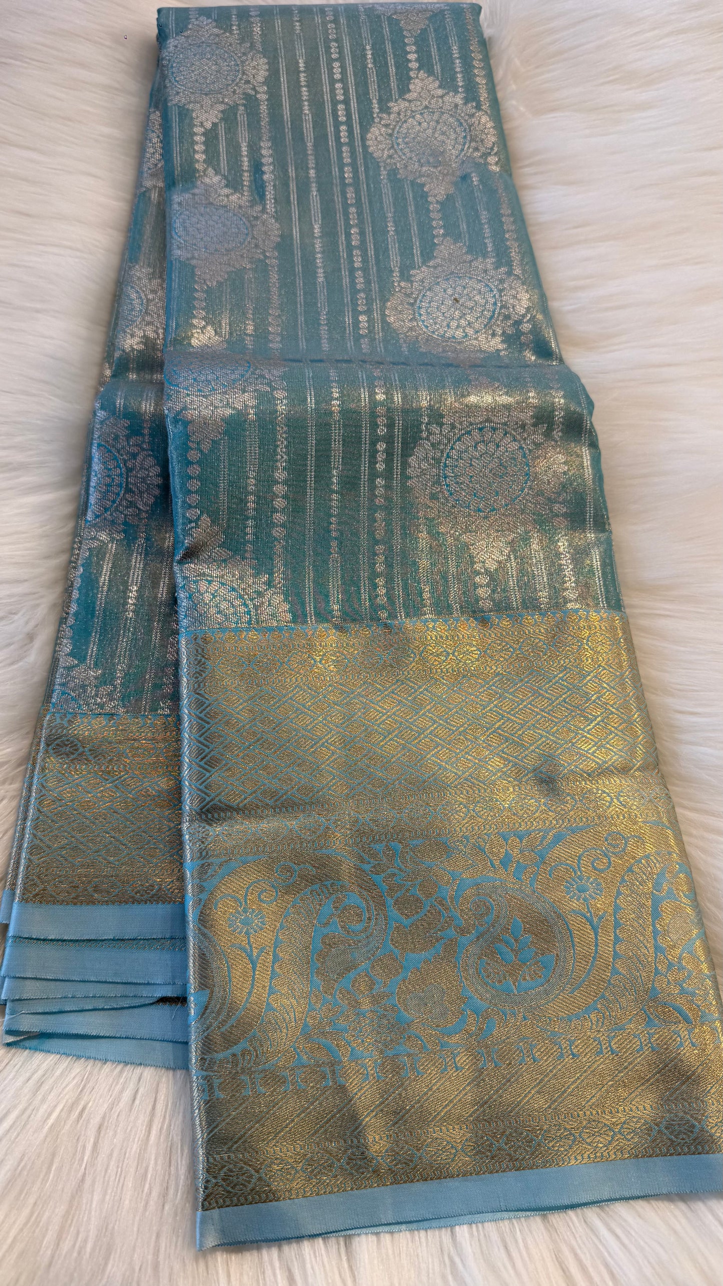 SKY BLUE SEMI SILK KANICHIPURAM SILK SAREE (SSKS27)
