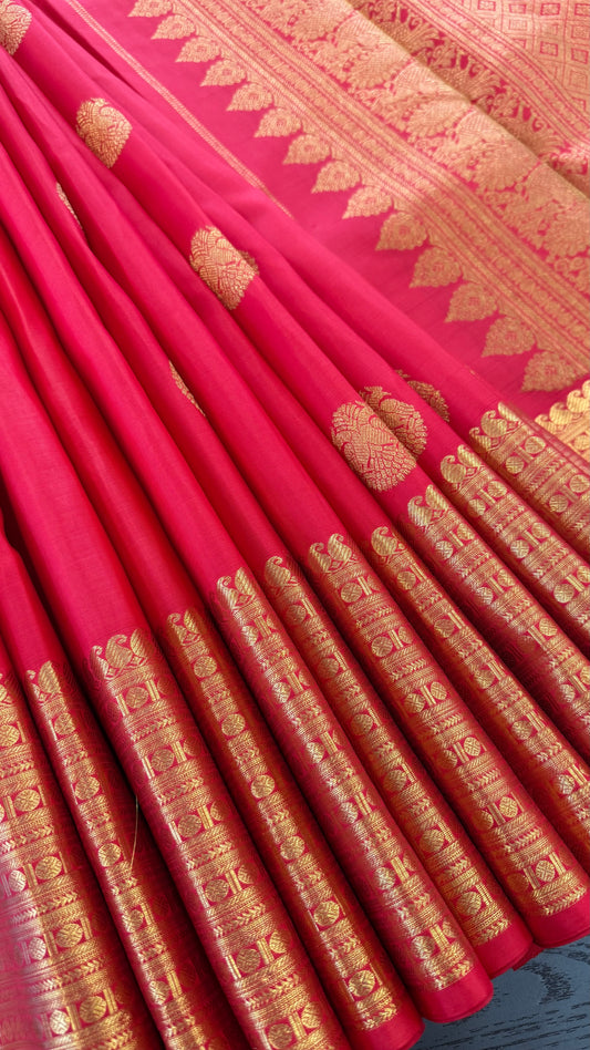 CHILI RED GOLD ZARI HANDLOOM KANICHIPURAM SILK SAREE (KSS173)