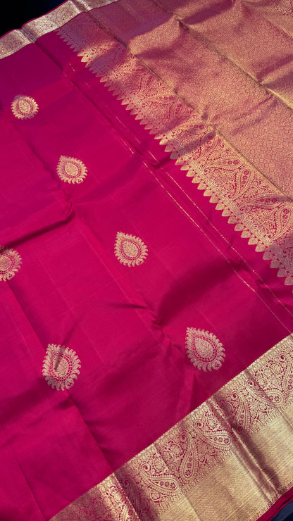 DUAL TONE RANI PINK PURE KANICHIPURAM HANDLOOM SILK SAREE (KSS390)