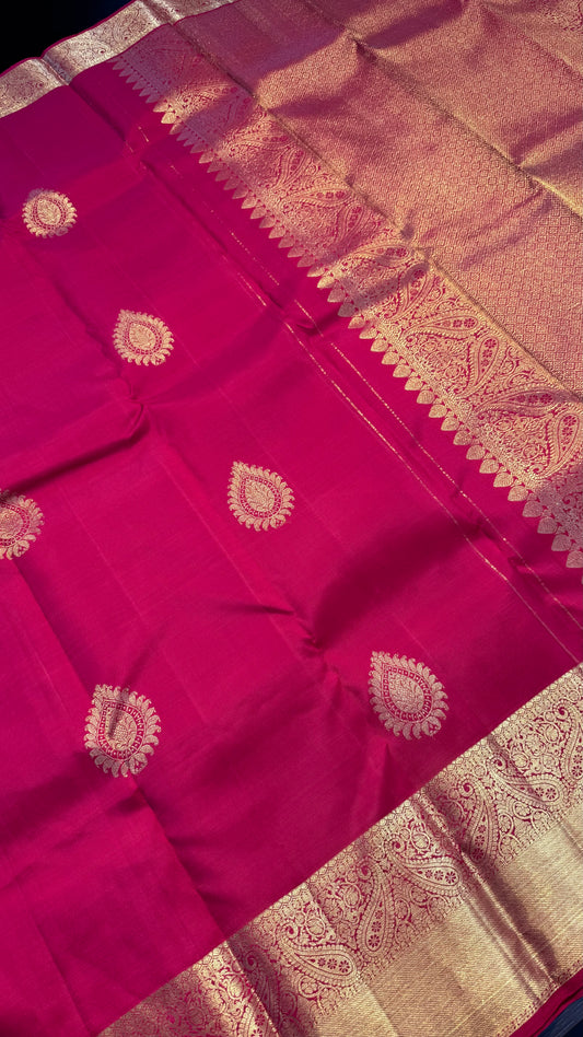 DUAL TONE RANI PINK PURE KANICHIPURAM HANDLOOM SILK SAREE (KSS390)