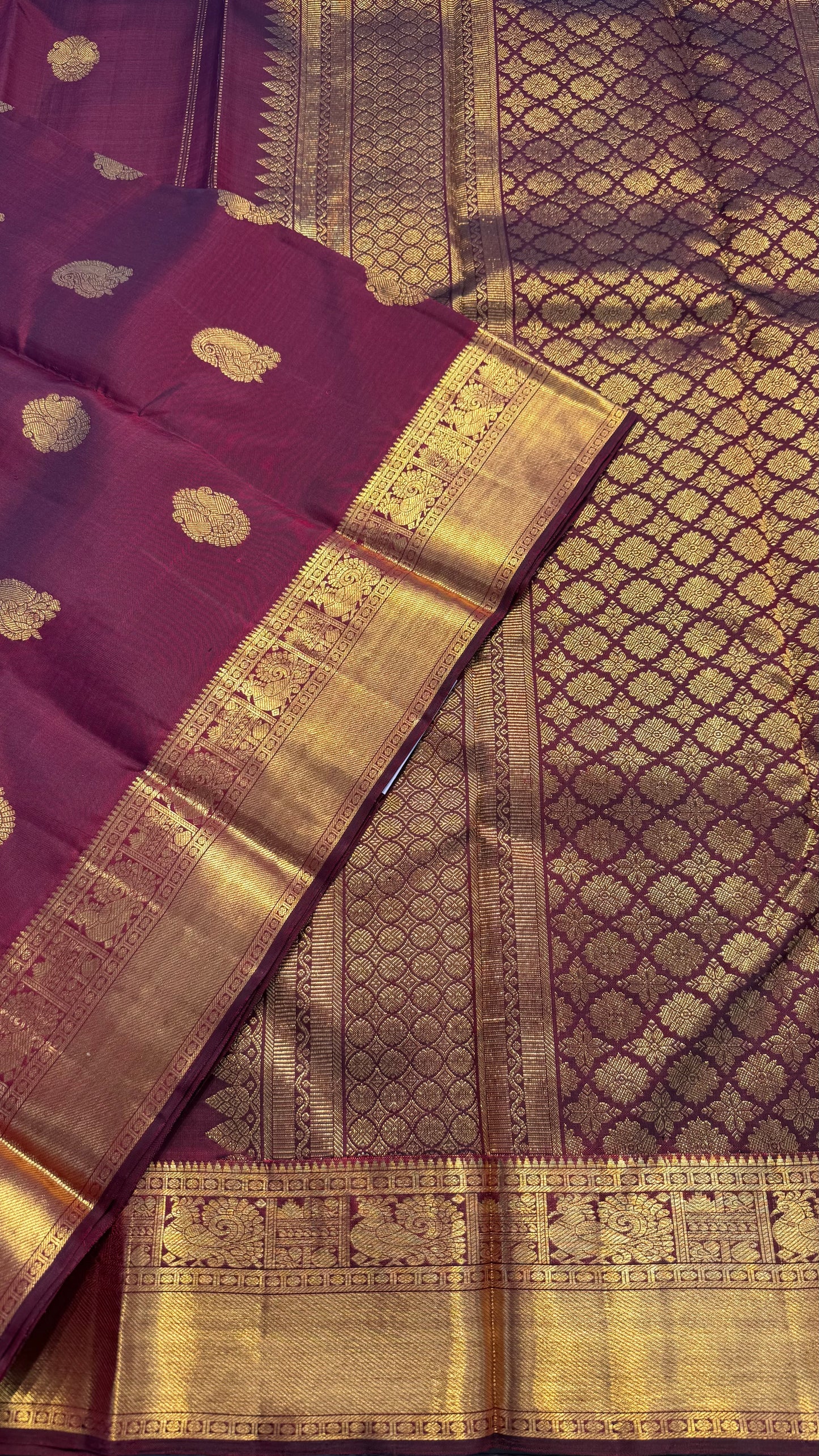 DEEP MAROON GOLD ZARI HANDLOOM KANICHIPURAM SILK SAREE (KSS214)