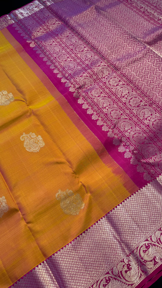 MANGO YELLOW HANDLOOM KANCHIPURAM SILK SAREE (KSS330)
