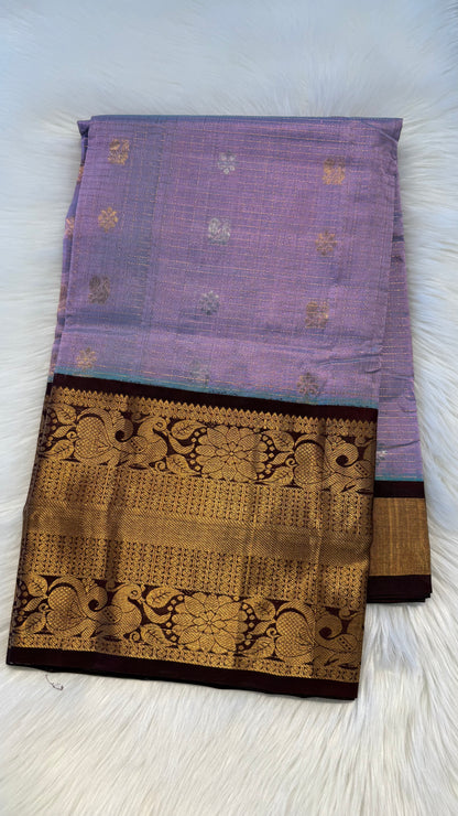 PASTEL PURPLE WITH CONTRAST DARK BROWN MANGALAGIRI SILK COTTON (MSC06)