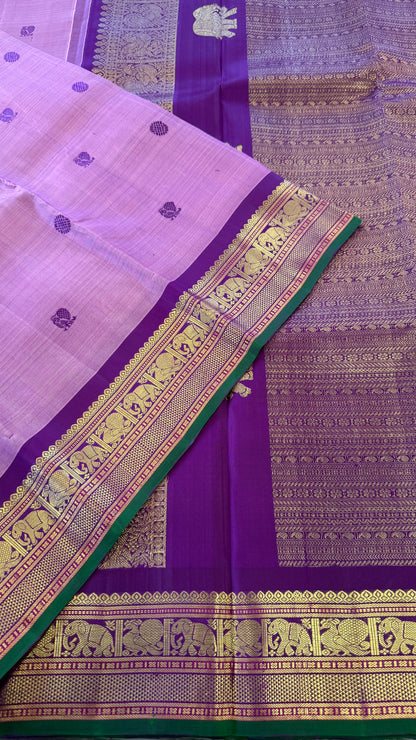 PINK WITH CONTRAST PURPLE GOLD ZARI HANDLOOM KANICHIPURAM SILK SAREE (KSS150)