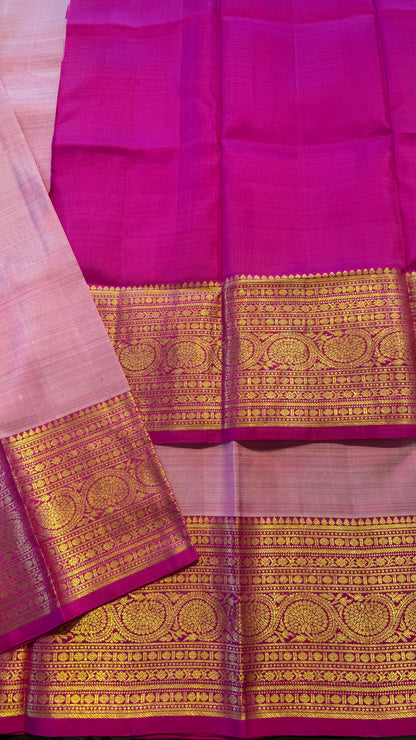 BLUSH PINK CONTRAST WITH MAGENTA GOLD ZARI PURE HANDLOOM  KANCHIPURAM SILK SAREE (KSS496)