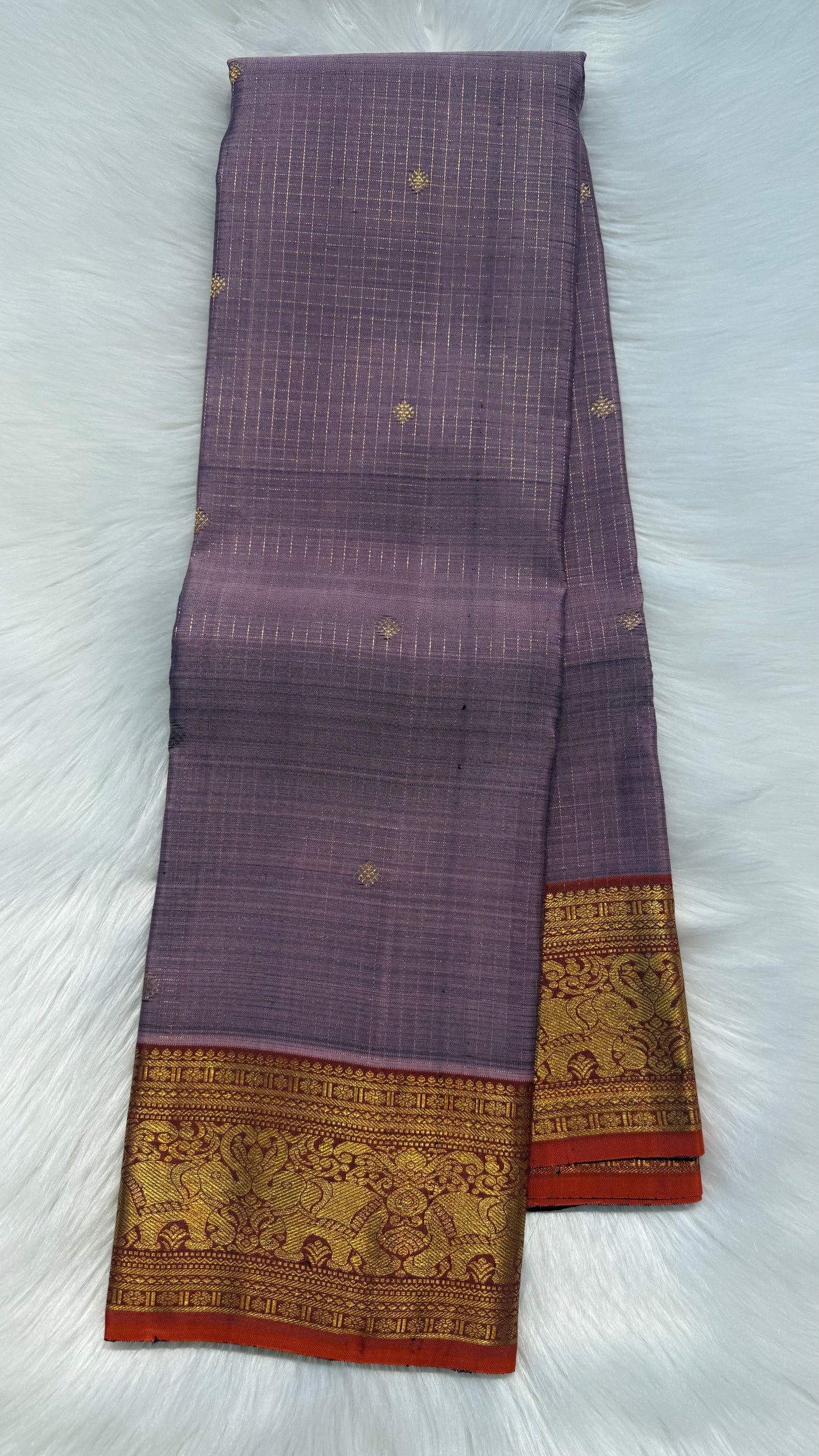 ONION PINK CHECKED WITH ORANGE GOLD ZARI HANDLOOM KANCHIPURAM SILK SAREE (KSS418)