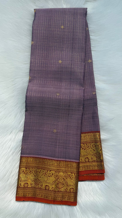 ONION PINK CHECKED WITH ORANGE GOLD ZARI HANDLOOM KANCHIPURAM SILK SAREE (KSS418)