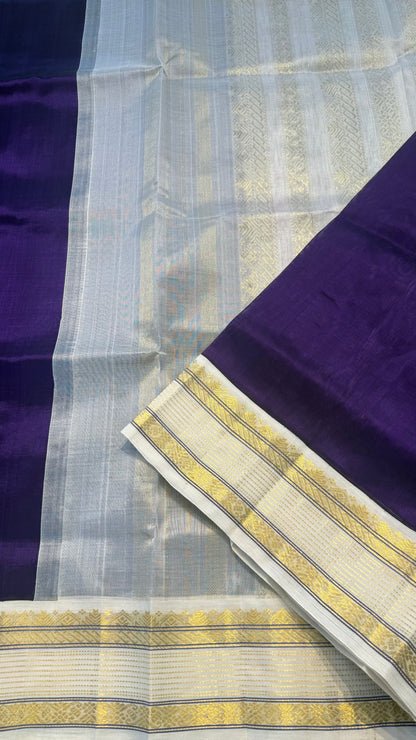 INDIGO PURPLE WITH CONTRAST WHITE KANCHIPURAM SILK COTTON (KSC26)