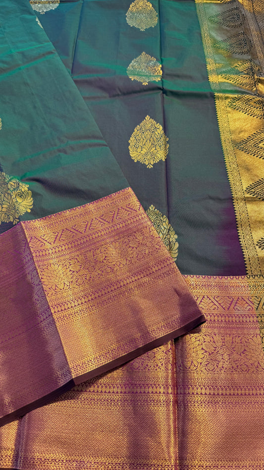 DUAL TONE GREEN WITH CONTRAST BLACK SILK KANICHIPURAM SILK SAREE (SSKS53)