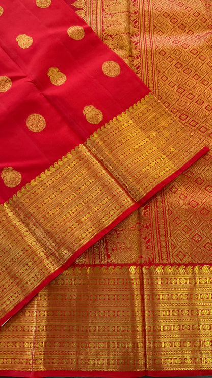 CHILI RED GOLD ZARI HANDLOOM KANICHIPURAM SILK SAREE (KSS173)