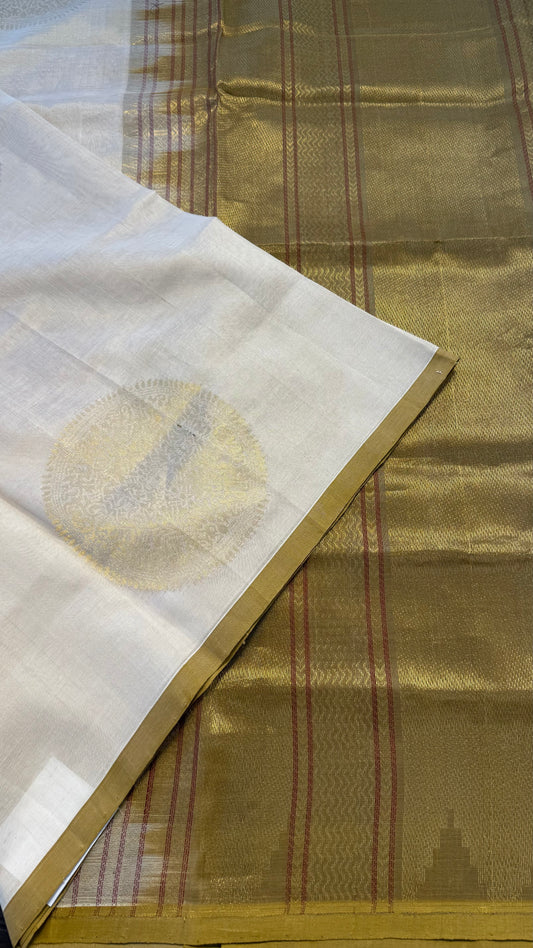 OFF WHITE WITH DARK GOLD  HANDLOOM KANCHIPURAM SILK COTTON (KSC61)