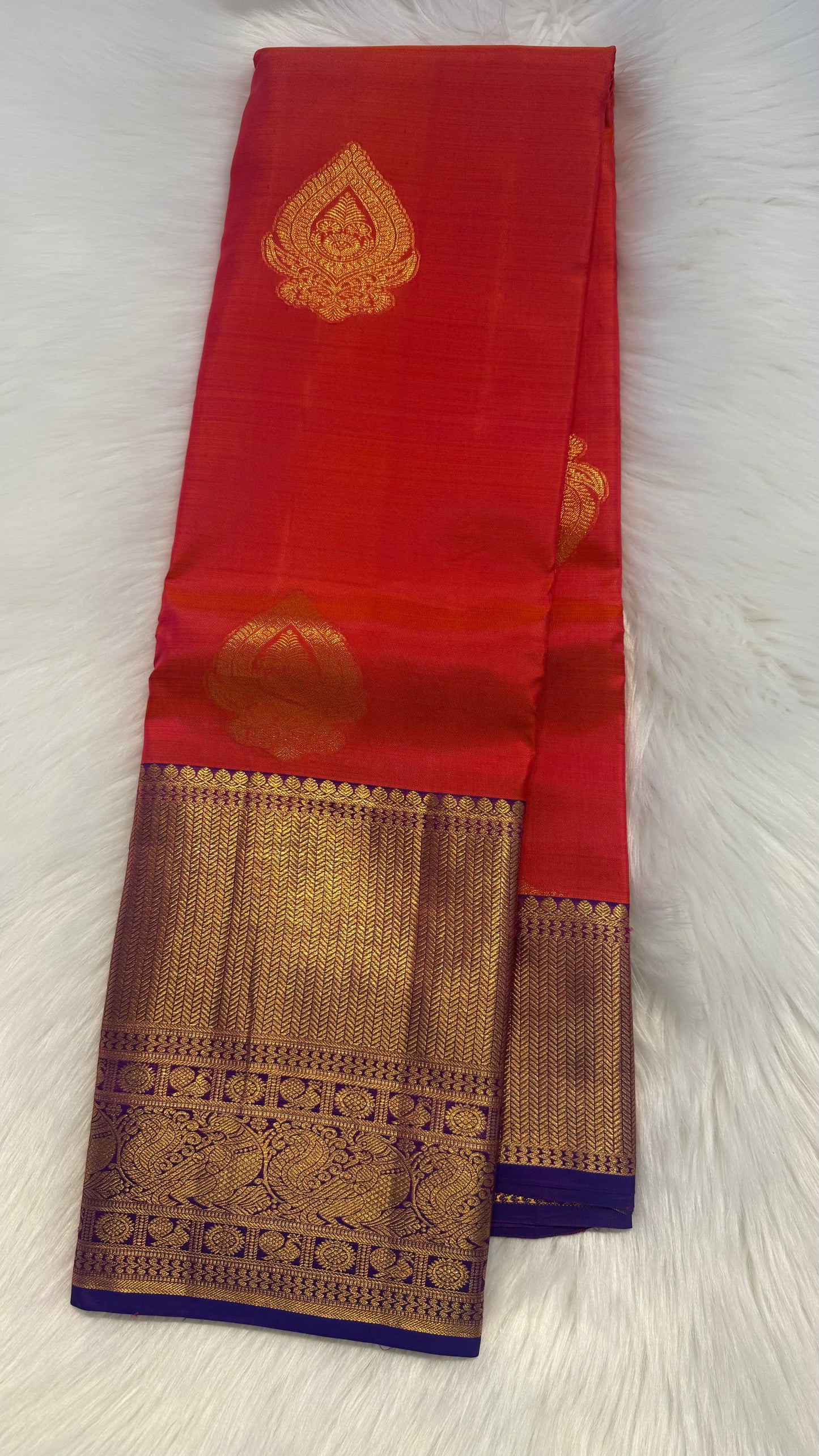 KANAKAMBARAM PINK WITH CONTRAST PURPLE HANDLOOM KANICHIPURAM SILK SAREE (KSS45)