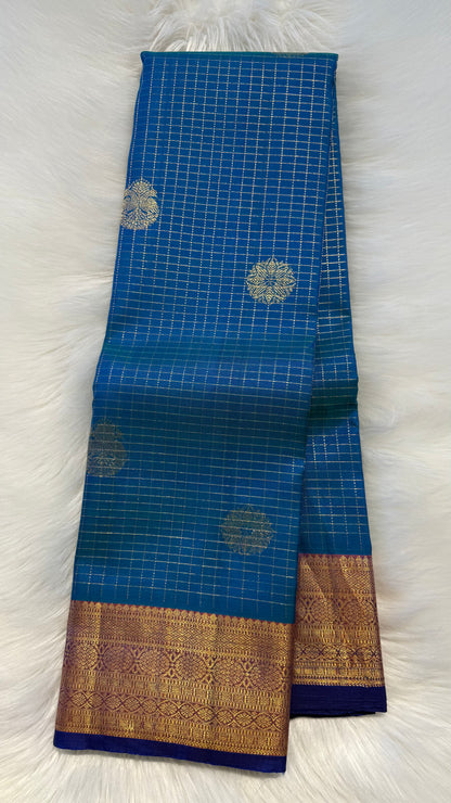 PEACOCK BLUE CONTRAST PURPLE GOLD ZARI HANDLOOM KANCHIPURAM SILK SAREE (KSS435)
