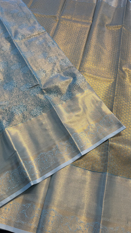 DUAL TONE BLUE SEMI SILK KANICHIPURAM SILK SAREE (SSKS28)
