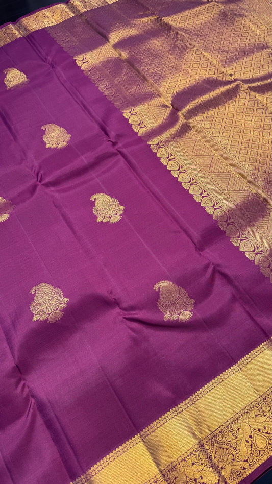 MULBERRY MAROON GOLD ZARI HANDLOOM KANCHIPURAM SILK SAREE (KSS357)