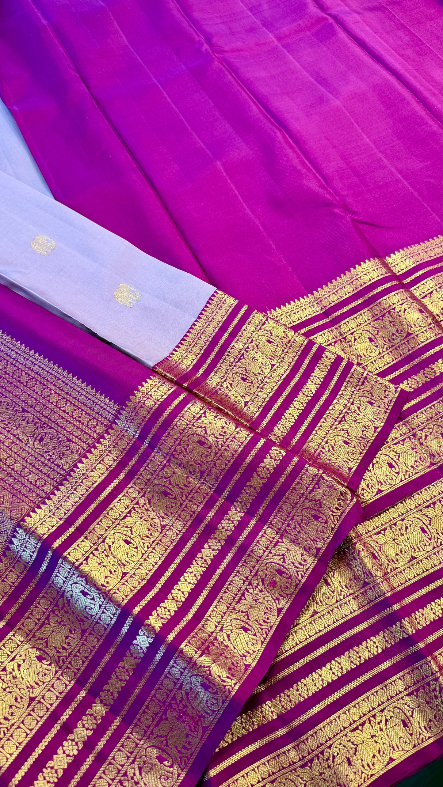 LIGHT MAUVE WITH CONTRAST MAGENTA PINK HANDLOOM KANICHIPURAM SILK SAREE (KSS14)