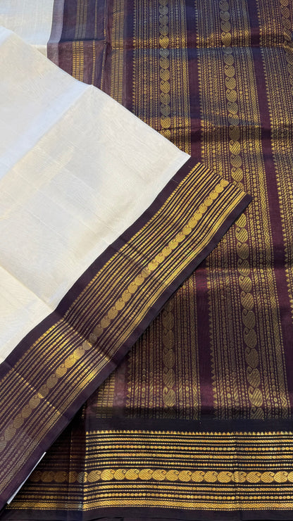 CREAM WITH COFFEE BROWN HANDLOOM KANCHIPURAM SILK COTTON (KSC102)