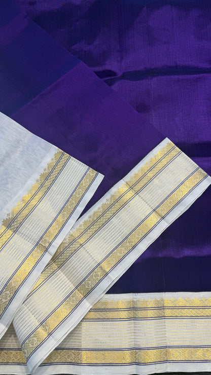 INDIGO PURPLE WITH CONTRAST WHITE KANCHIPURAM SILK COTTON (KSC26)