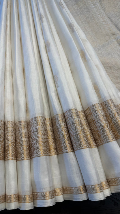 WHITE GOLD ZARI HANDLOOM KANCHIPURAM SILK SAREE (KSS472)