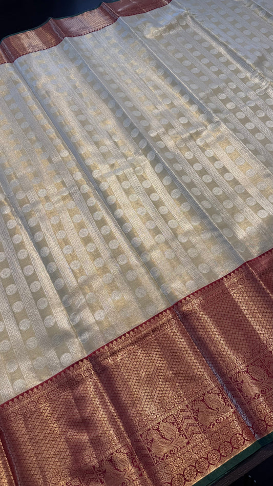 CHAMPAGNE WITH CONTRAST RED SEMI SILK KANCHIPURAM SILK SAREE (SSKS63)
