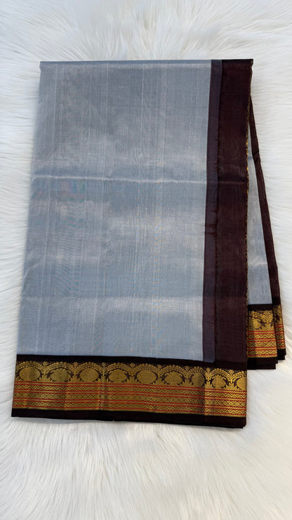 ASH GREY WITH CONTRAST DARK BROWN KANCHIPURAM SILK COTTON (KSC06)