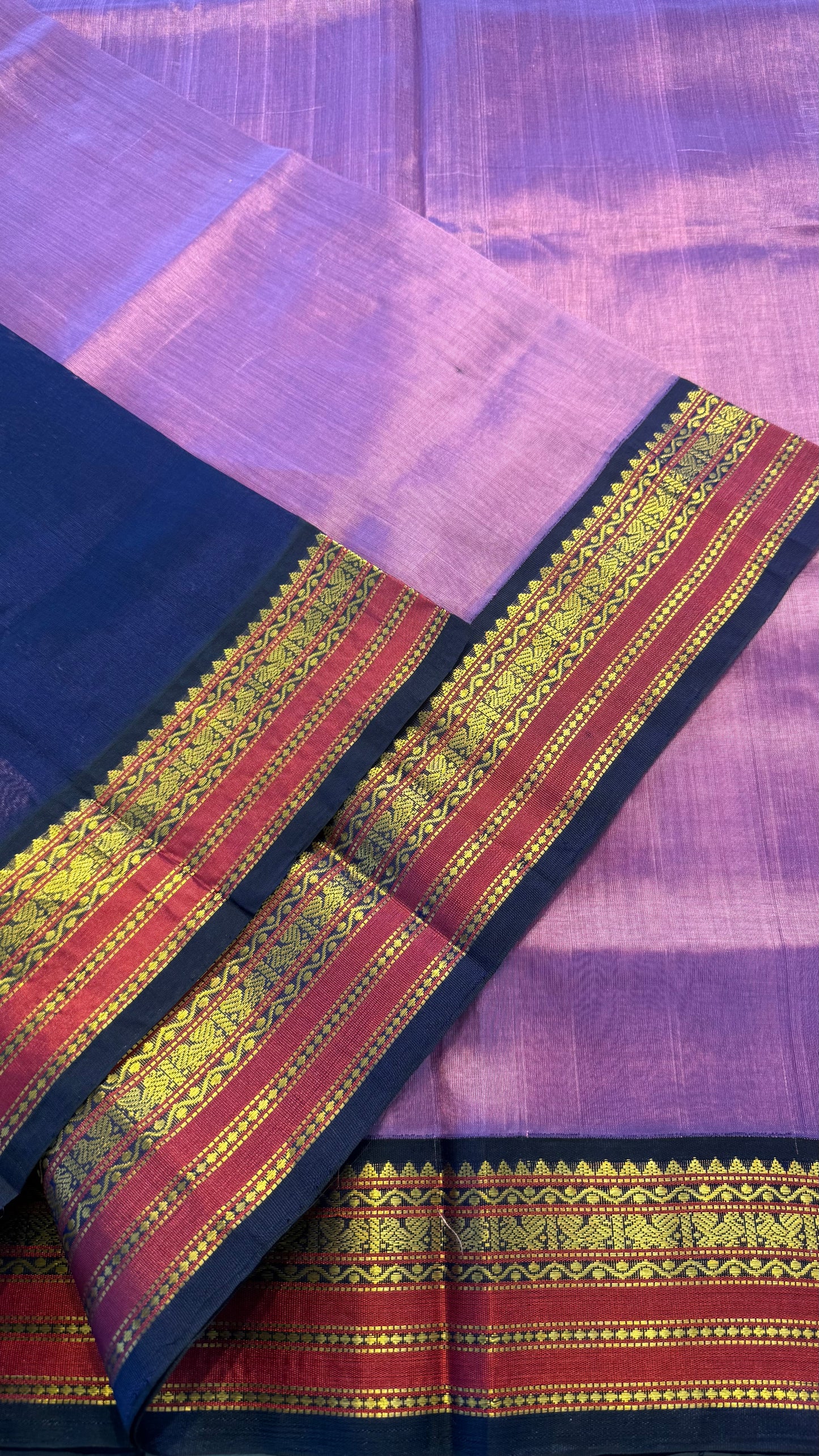 LAVENDER WITH CONTRAST DARK BLUE KANCHIPURAM SILK COTTON (KSC36)