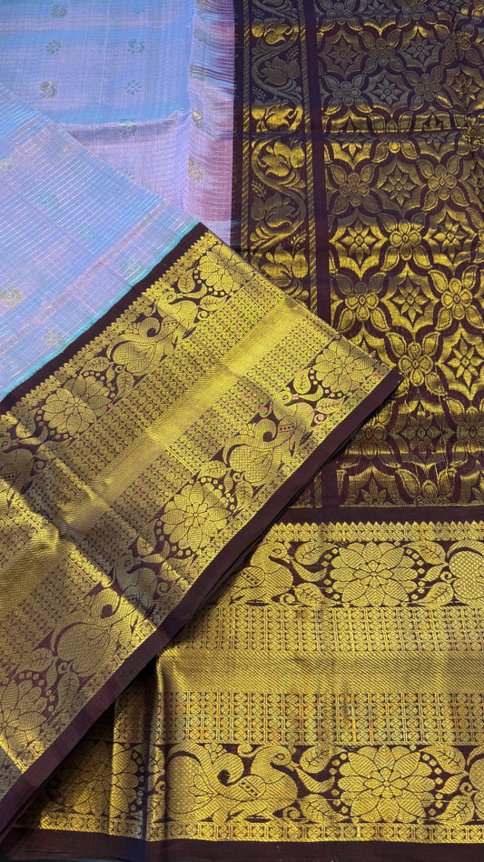 PASTEL PURPLE WITH CONTRAST DARK BROWN MANGALAGIRI SILK COTTON (MSC06)