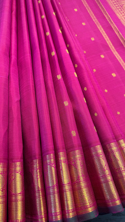 MAGENTA PINK GOLD ZARI HANDLOOM KANCHIPURAM SILK SAREE (KSS74)
