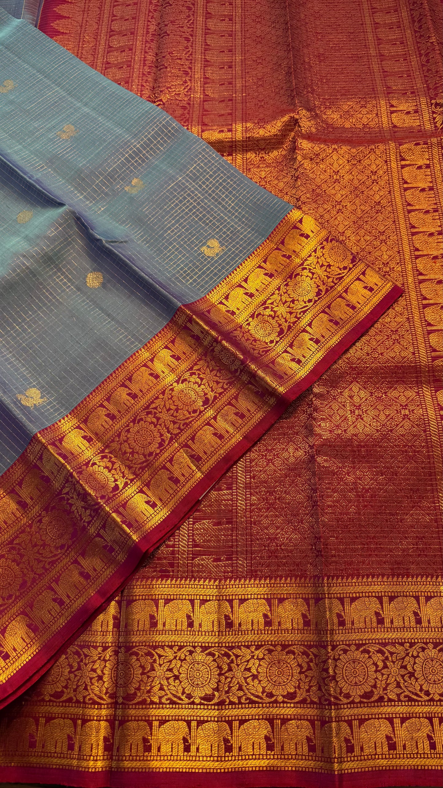 DUAL TONE UNICORN WITH CONTRAST PURPLE HANDLOOM KANICHIPURAM SILK SAREE (KSS227)