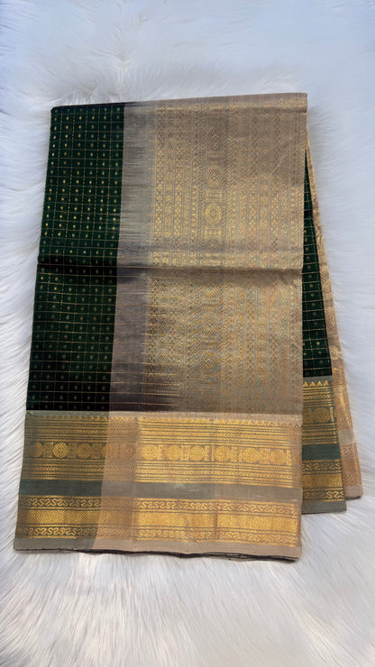 LAKSHA DEEPAM GREEN WITH GOLD HANDLOOM KANCHIPURAM SILK COTTON (KSC57)