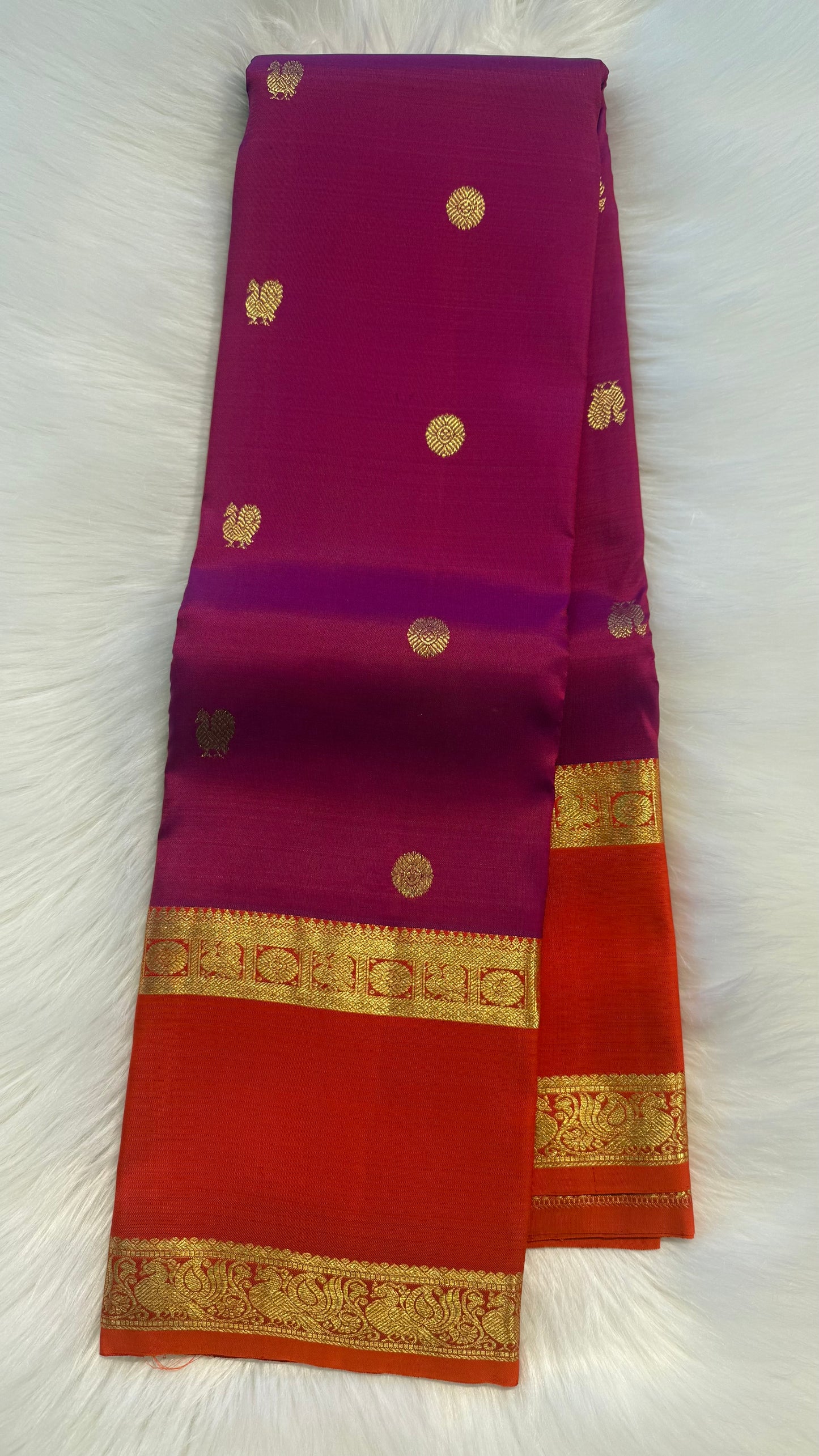 VADAMALLI PURPLE WITH CONTRAST ORANGE GOLD ZARI HANDLOOM KANCHIPURAM SILK SAREE (KSS419)
