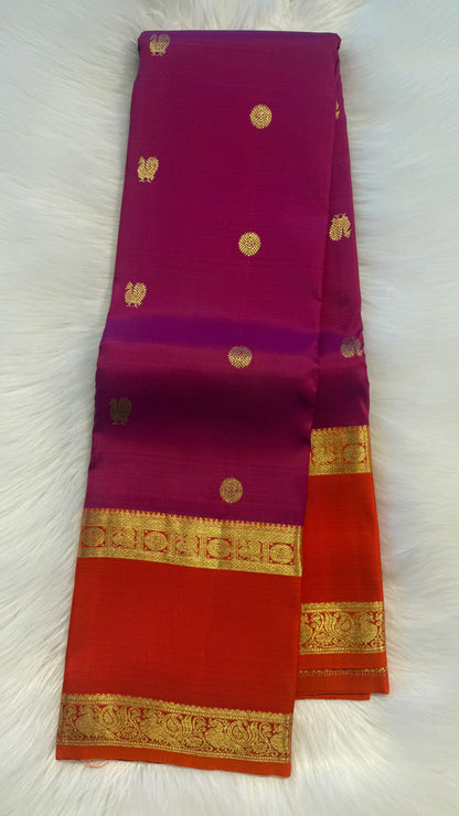 VADAMALLI PURPLE WITH CONTRAST ORANGE GOLD ZARI HANDLOOM KANCHIPURAM SILK SAREE (KSS419)