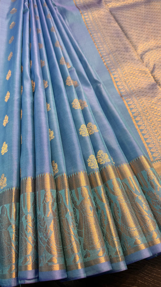 DUAL TONE BLUE PURPLE GOLD ZARI HANDLOOM KANCHIPURAM SILK SAREE (KSS450)