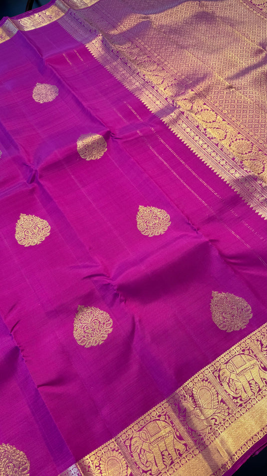 DEEP PINK GOLD ZARI HANDLOOM KANCHIPURAM SILK SAREE (KSS332)
