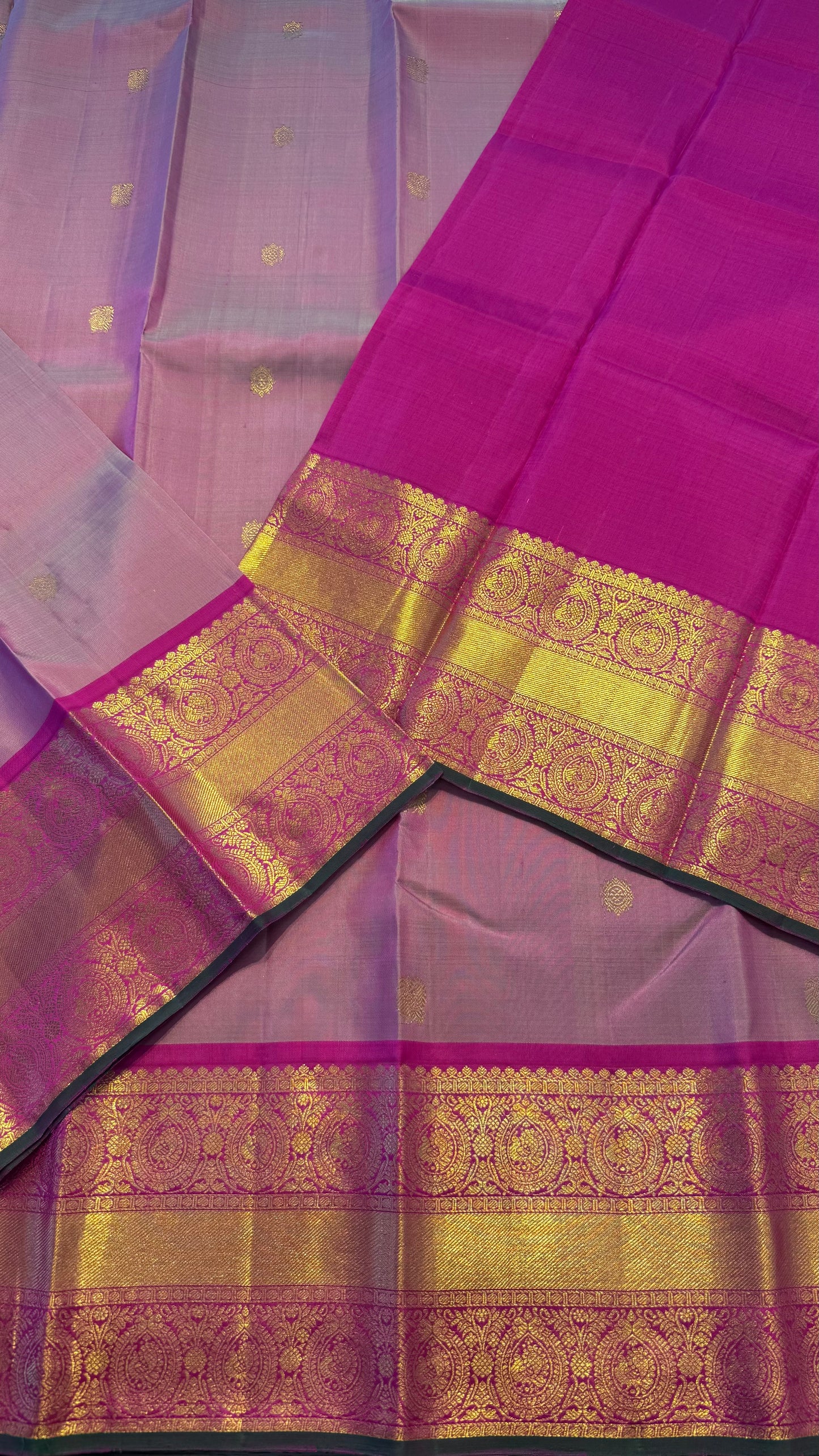 DUAL TONE PINK AND HOT PINK GOLD ZARI HANDLOOM KANCHIPURAM SILK SAREE (KSS174)