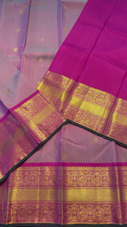 DUAL TONE PINK AND HOT PINK GOLD ZARI HANDLOOM KANCHIPURAM SILK SAREE (KSS174)