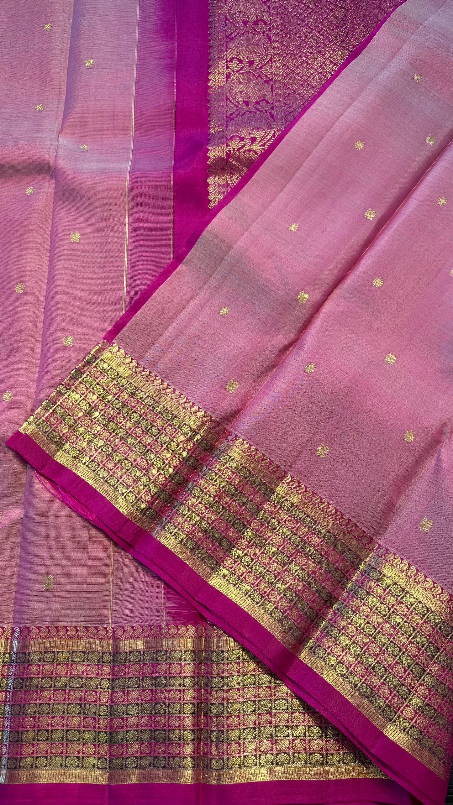 LIGHT PASTEL PINK WITH CONTRAST PINK KANCHIPURAM HANDLOOM SILK SAREE (KSS394)
