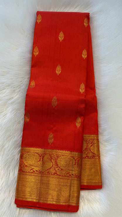 CHILI TOMATO GOLD ZARI HANDLOOM KANCHIPURAM SILK SAREE (KSS 480)