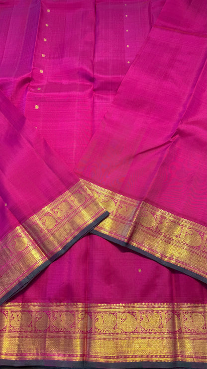 MAGENTA PINK GOLD ZARI HANDLOOM KANCHIPURAM SILK SAREE (KSS74)