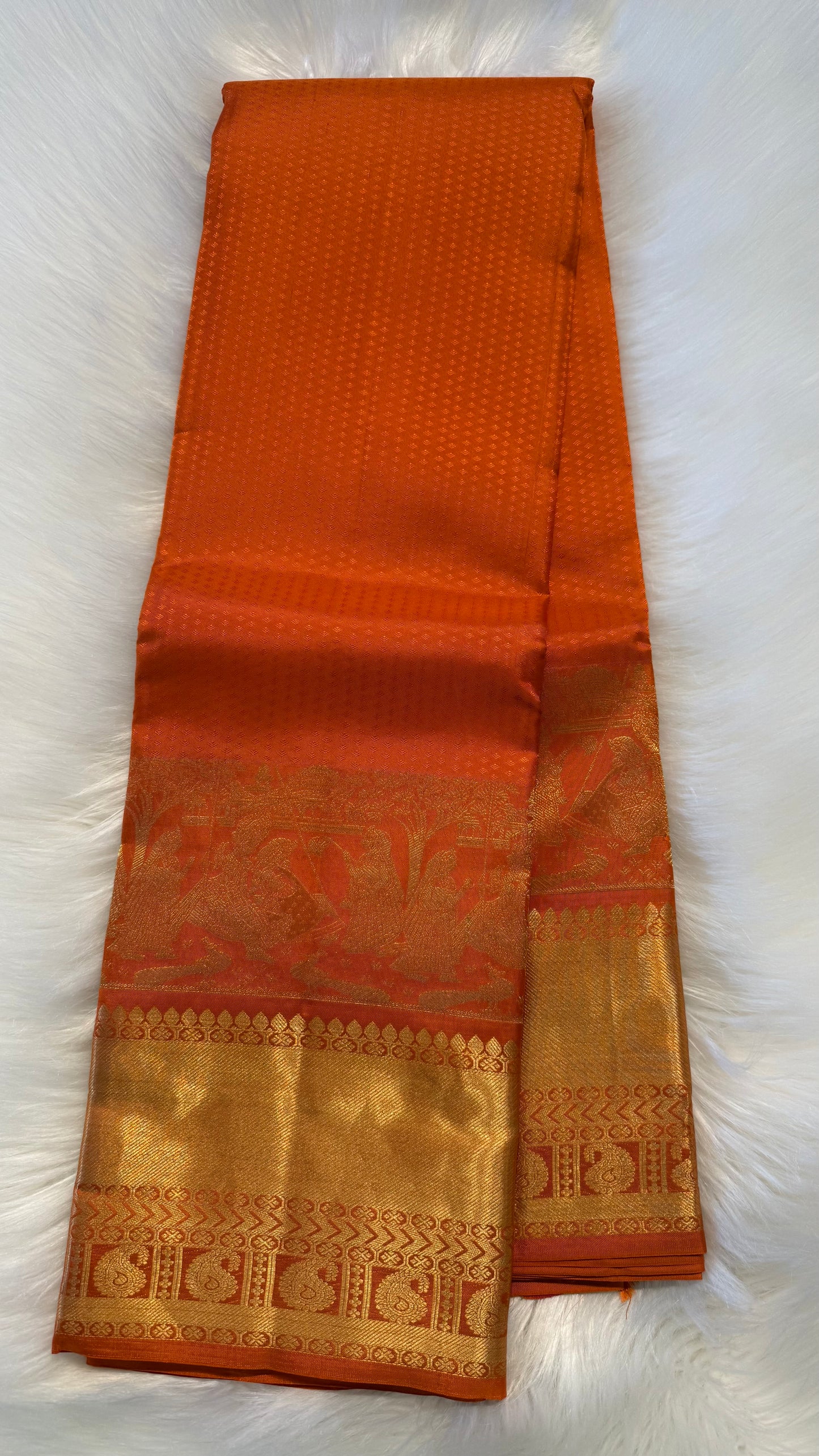 ORANGE GOLD ZARI HANDLOOM KANCHIPURAM SILK SAREE (KSS452)