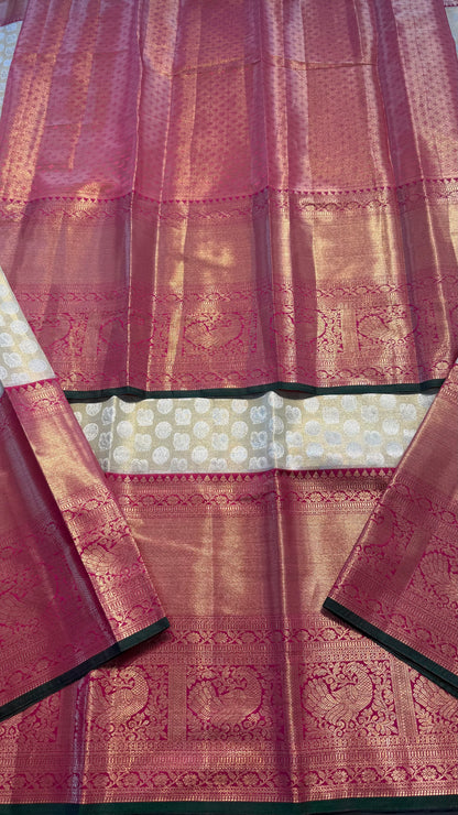 CHAMPAGNE GOLD WITH CONTRAST PINK SEMI SILK KANCHIPURAM SILK SAREE (SSKS70)
