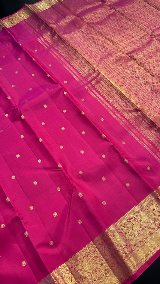 RANI PINK GOLD ZARI HANDLOOM KANCHIPURAM SILK SAREE (KSS337)
