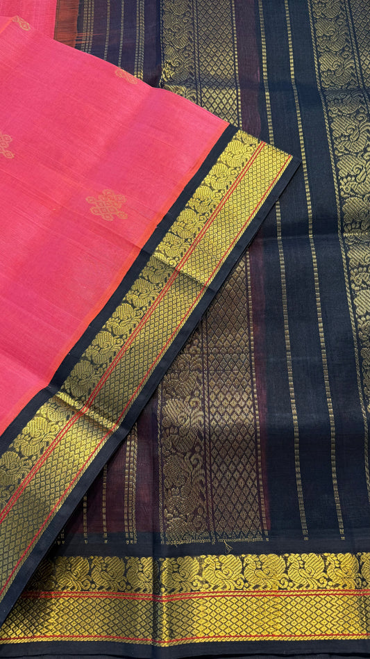 KANAKAMBARAM WITH CONTRAST DARK BROWN KANCHIPURAM SILK COTTON (KSC11)