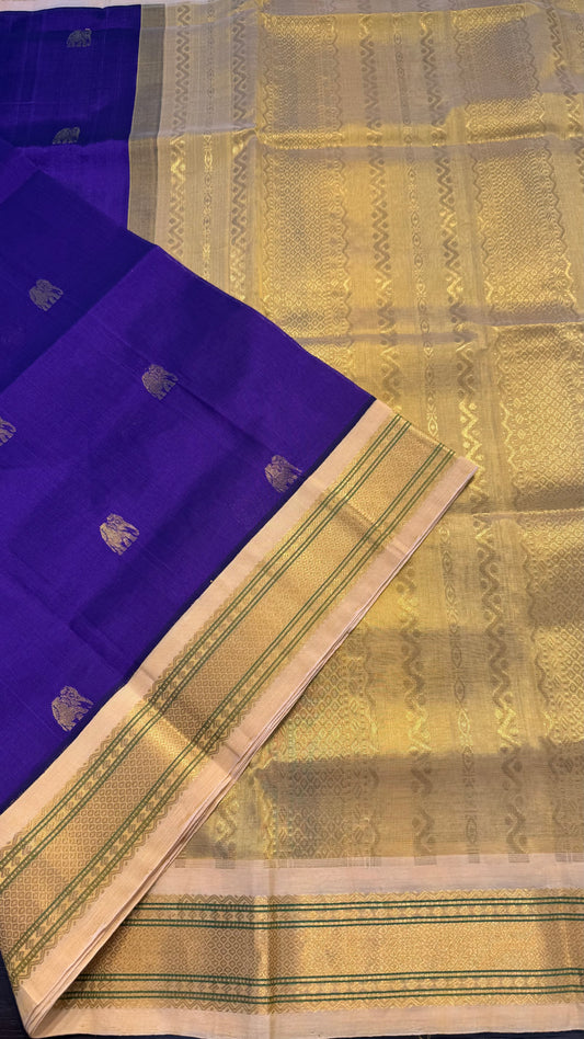 PURPLE WITH CREAM HANDLOOM KANCHIPURAM SILK COTTON (KSC33)